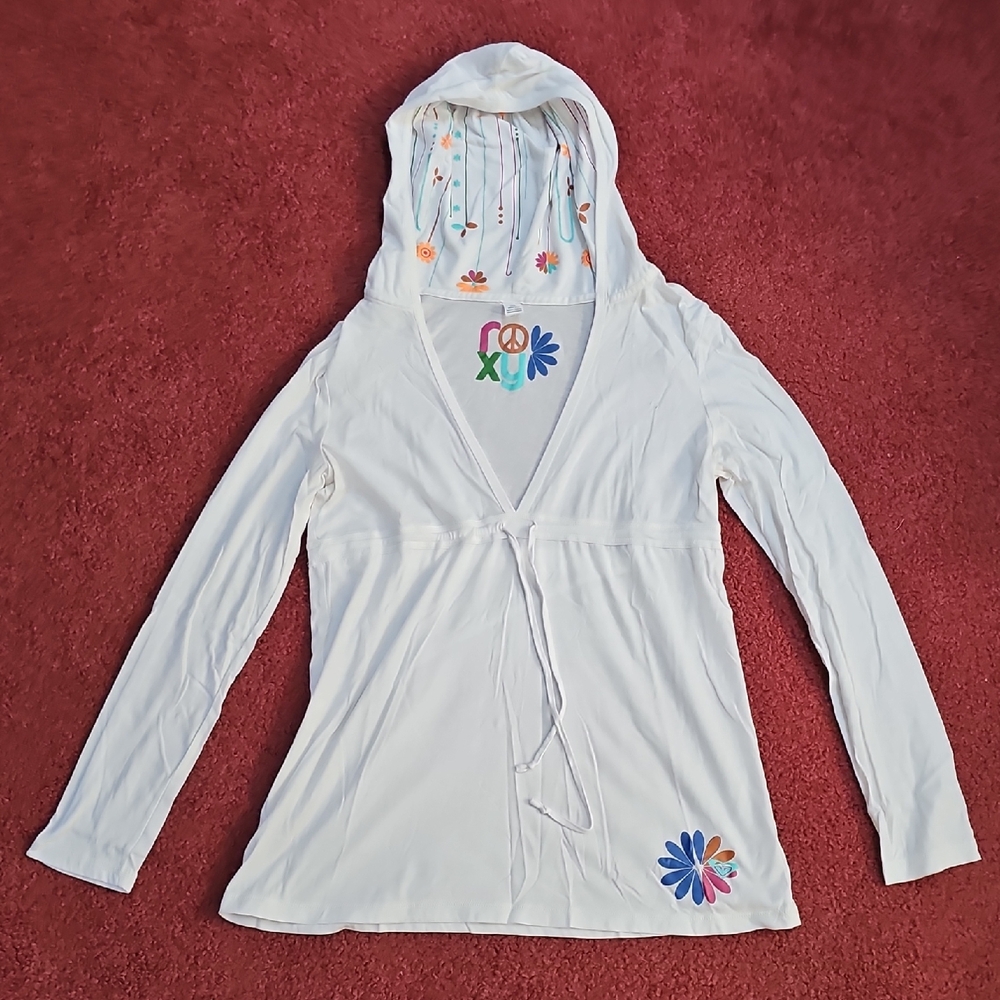Roxy White Hoodie Top with Colorful Graphic